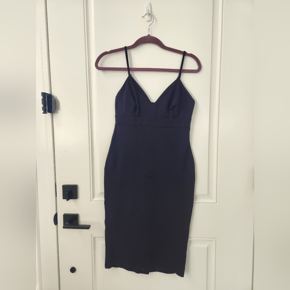Lulu's Navy Cocktail Midi Dress